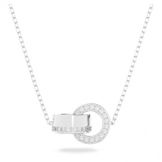 Dextera Small Circles Pendant Necklace with White Crystal in Rhodium Silver