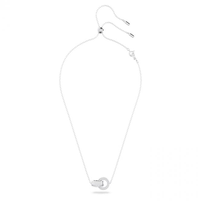 Dextera Small Circles Pendant Necklace with White Crystal in Rhodium Silver