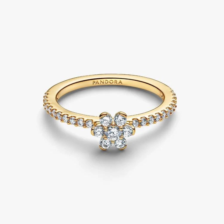 Gold Sparkling Flower Ring, Size 50