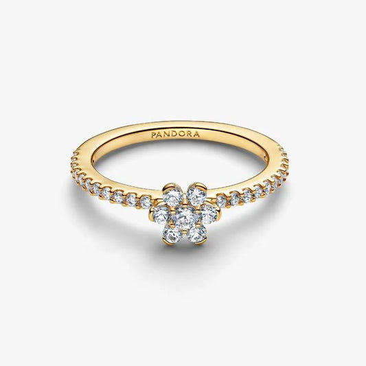 Gold Sparkling Flower Ring, Size 52