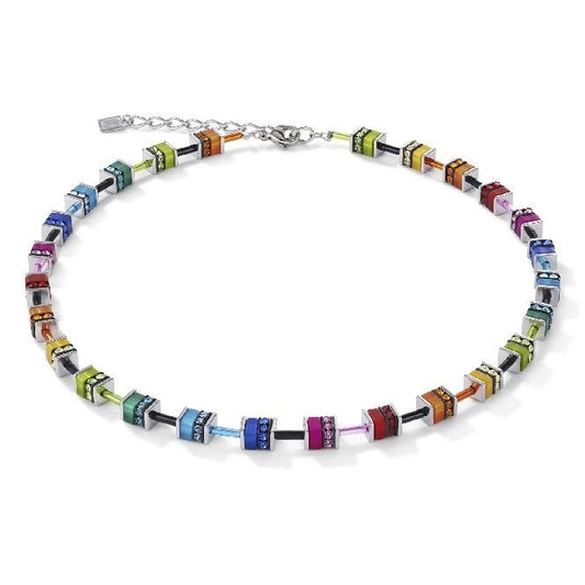 GeoCUBE Necklace in Silver with Polaris & Rhinestone Multicolours