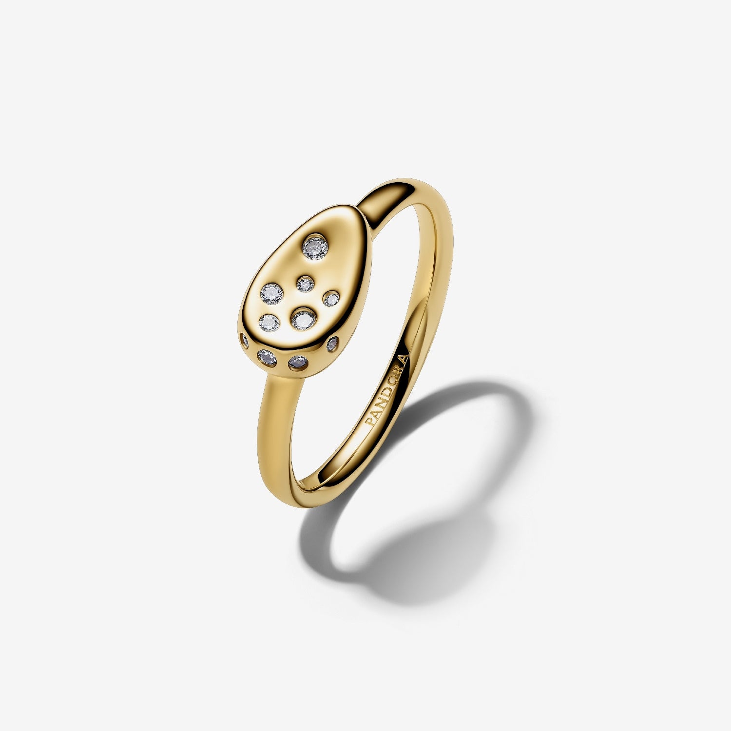 Pandora Gold Medium Stone-Set Oval Signet Ring, Size 50
