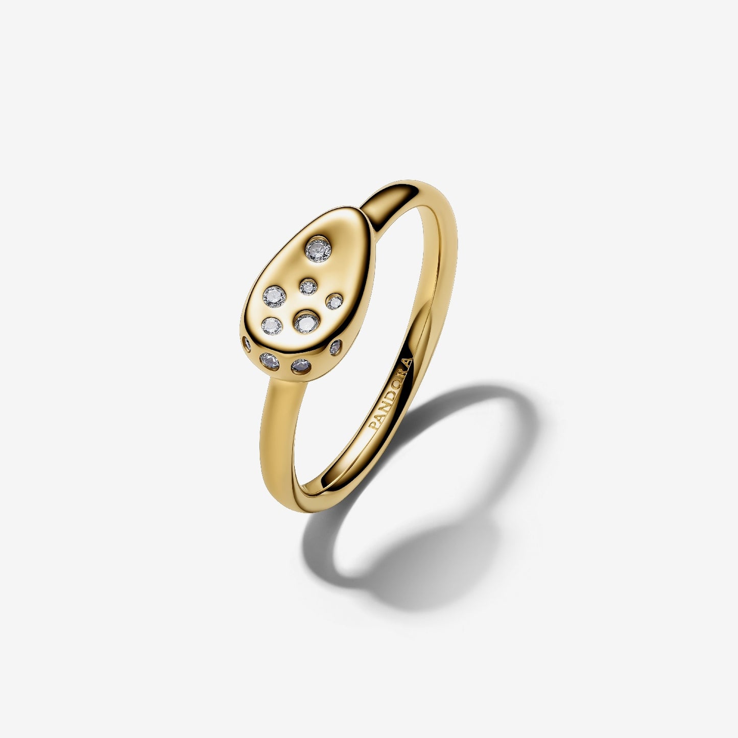 Gold Medium Stone-Set Oval Signet Ring, Size 52