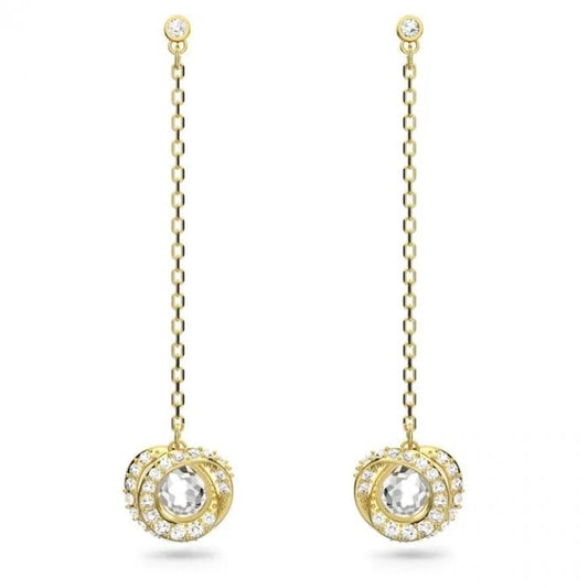 Generation Long Drop Long Earrings with White Crystal in Gold