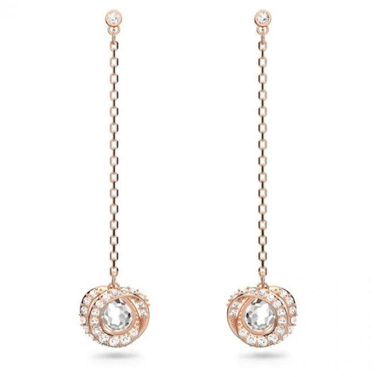 Generation Long Drop Earrings with White Crystal in Rose Gold