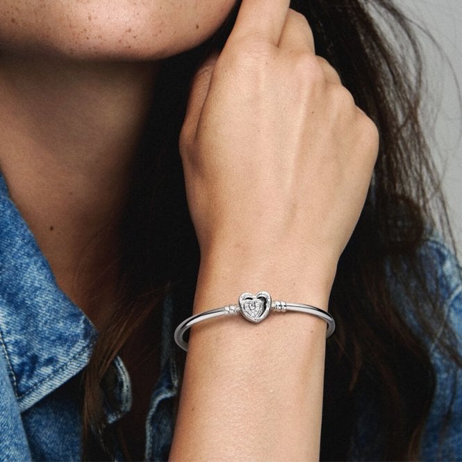 Moments Entwined Infinite Hearts Clasp Bangle, 19cm