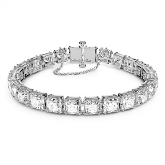 Matrix Square Cut Bracelet with White Crystal in Rhodium Silver