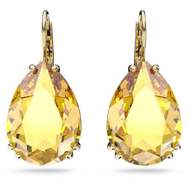 Millenia Pear Cut Drop Earrings with Yellow Crystal in Gold
