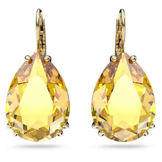 Millenia Pear Cut Drop Earrings with Yellow Crystal in Gold