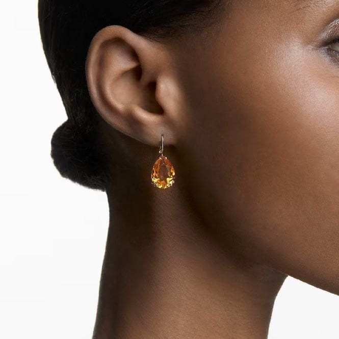 Millenia Pear Cut Drop Earrings with Yellow Crystal in Gold