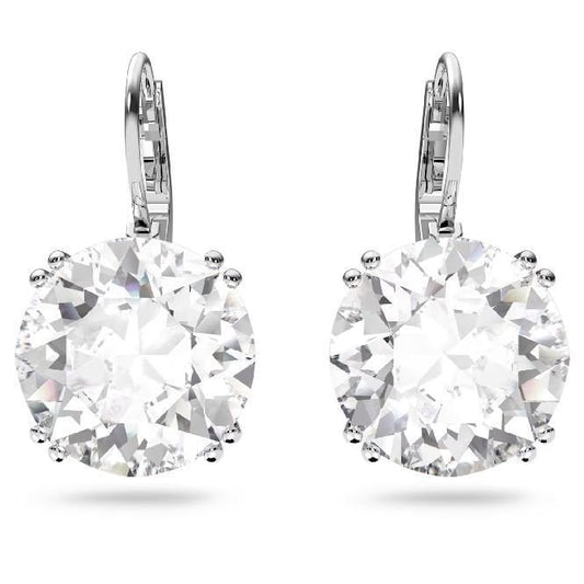 Millenia Round-Cut Drop Earrings with White Crystal in Rhodium Silver