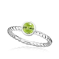 Silver and Peridot Green August Birthstone Ring, Size P