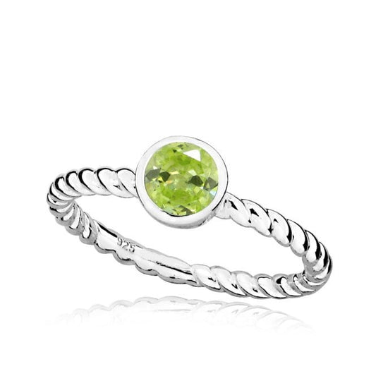 Silver and Peridot Green August Birthstone Ring, Size P