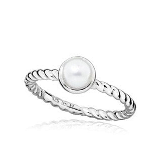 Silver and White Pearl June Birthstone Ring, Size K