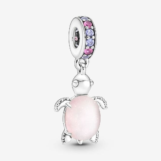Murano Glass Pink Sea Turtle Dangle Charms
