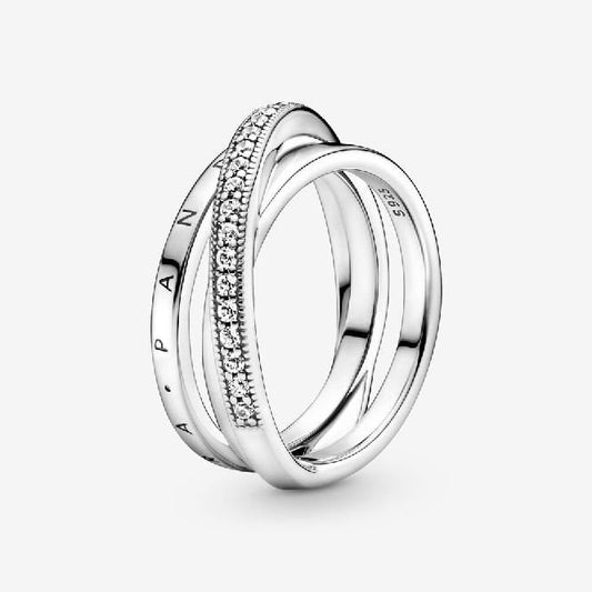 Crossover Pave Triple Band Ring, Size 48
