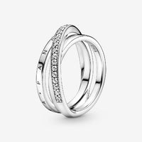 Crossover Pave Triple Band Ring, Size 58