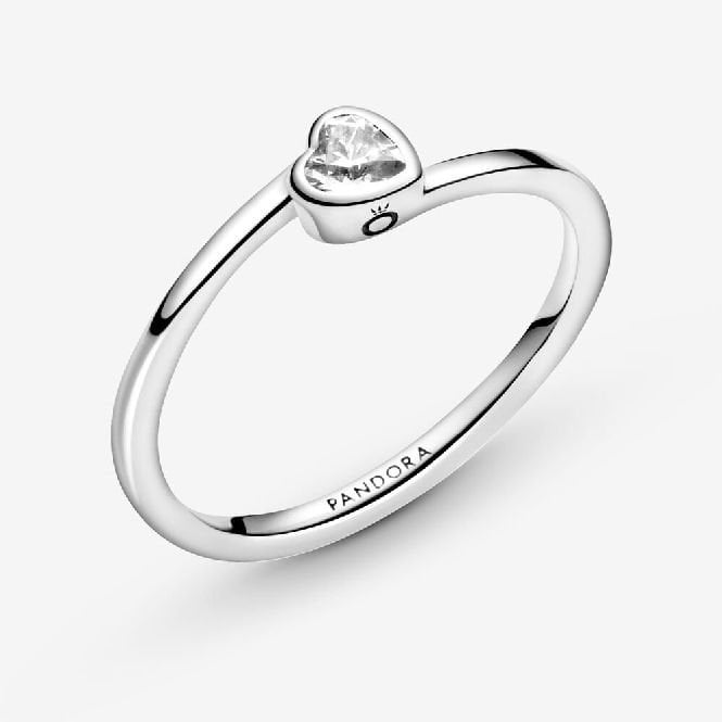 Clear Tilted Heart Solitaire Ring, Size 58