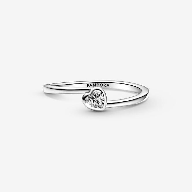 Clear Tilted Heart Solitaire Ring, Size 60