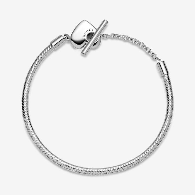 Moments Heart T-Bar Snake Chain Bracelet, 21cm