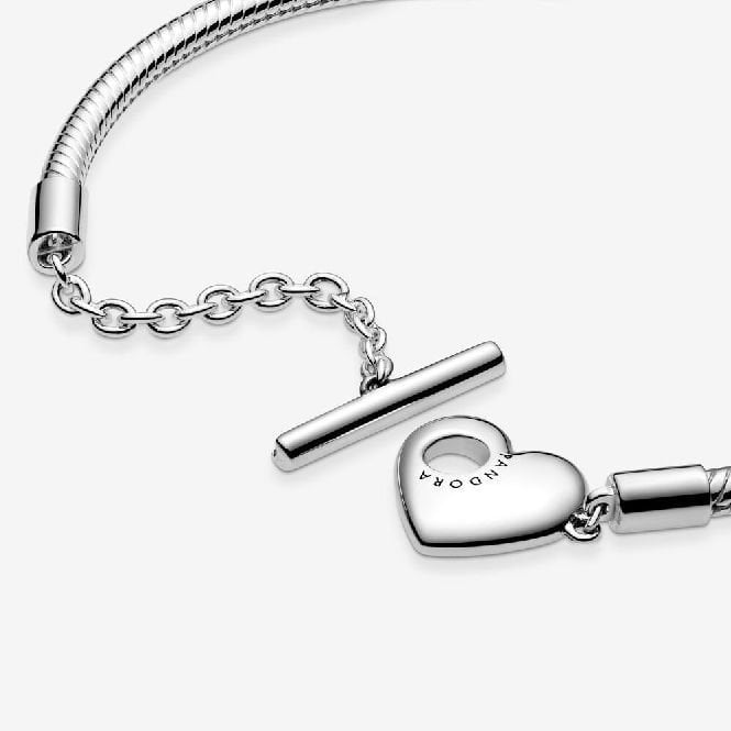 Moments Heart T-Bar Snake Chain Bracelet, 21cm