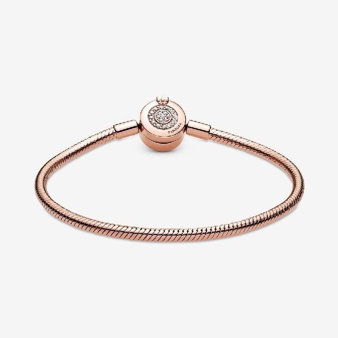 Moments Rose Sparkling Crown O Snake Chain Bracelet, 19cm