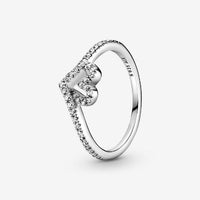 Sparkling Wishbone Heart Ring, Size 56