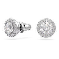 Una Angelic Stud Earrings with Round-Cut White Crystal Pave in Rhodium Silver