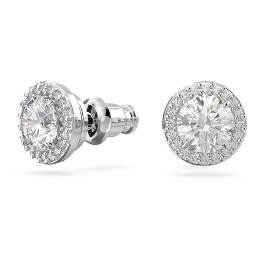 Una Angelic Stud Earrings with Round-Cut White Crystal Pave in Rhodium Silver