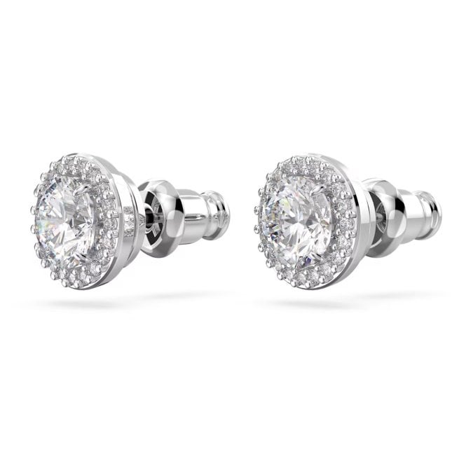 Una Angelic Stud Earrings with Round-Cut White Crystal Pave in Rhodium Silver