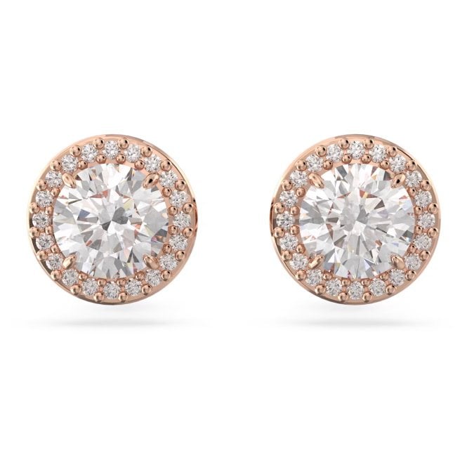 Una Angelic Stud Earrings with Round-Cut White Crystal Pave in Rose Gold