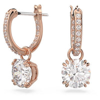 Stilla Drop Earrings with Round-Cut White Crystal in Rose Gold