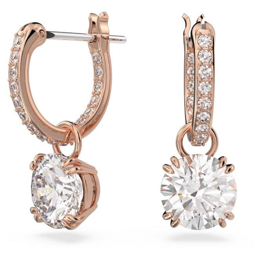 Stilla Drop Earrings with Round-Cut White Crystal in Rose Gold