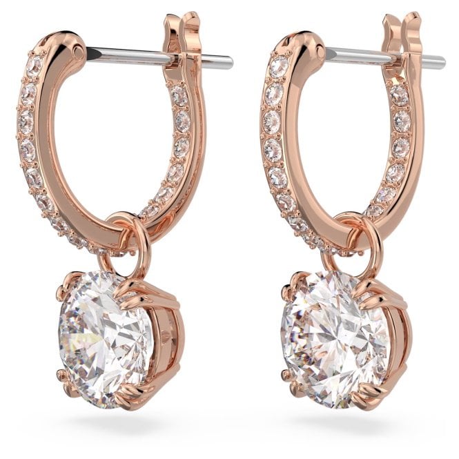 Stilla Drop Earrings with Round-Cut White Crystal in Rose Gold