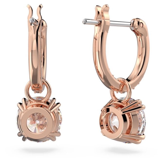 Stilla Drop Earrings with Round-Cut White Crystal in Rose Gold