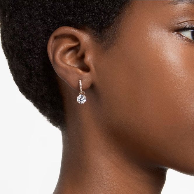 Stilla Drop Earrings with Round-Cut White Crystal in Rose Gold