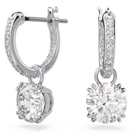 Stilla Drop Earrings with Round-Cut White Crystal in Rhodium Silver
