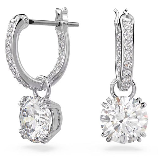 Stilla Drop Earrings with Round-Cut White Crystal in Rhodium Silver
