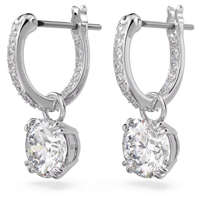Stilla Drop Earrings with Round-Cut White Crystal in Rhodium Silver