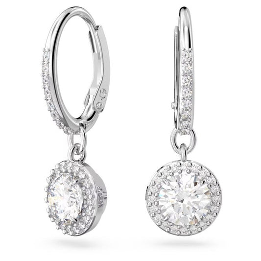 Una Drop Earrings with Round-Cut White Crystal Pave in Rhodium Silver
