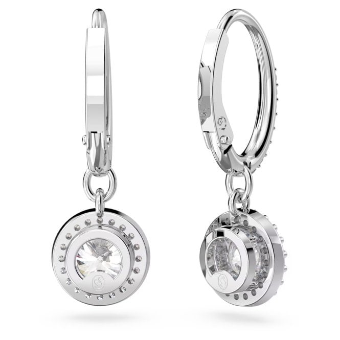 Una Drop Earrings with Round-Cut White Crystal Pave in Rhodium Silver