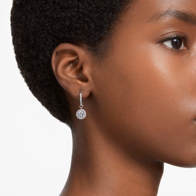 Una Drop Earrings with Round-Cut White Crystal Pave in Rhodium Silver