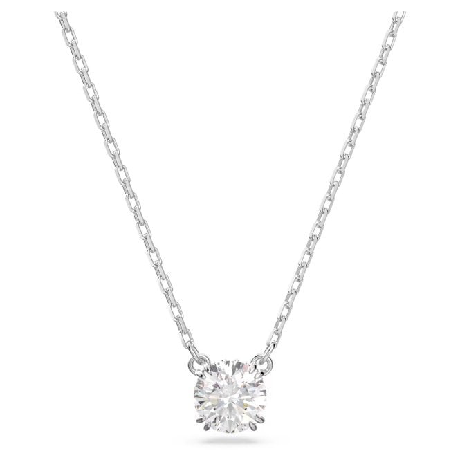 Stilla Pendant Necklace with Round-Cut White Crystal in Rhodium Silver