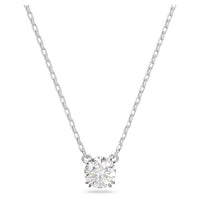 Stilla Pendant Necklace with Round-Cut White Crystal in Rhodium Silver