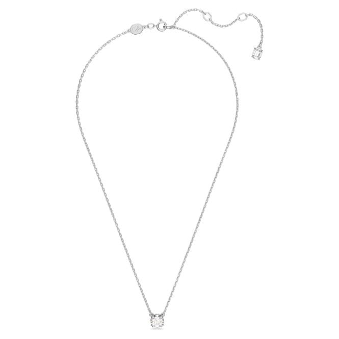 Stilla Pendant Necklace with Round-Cut White Crystal in Rhodium Silver