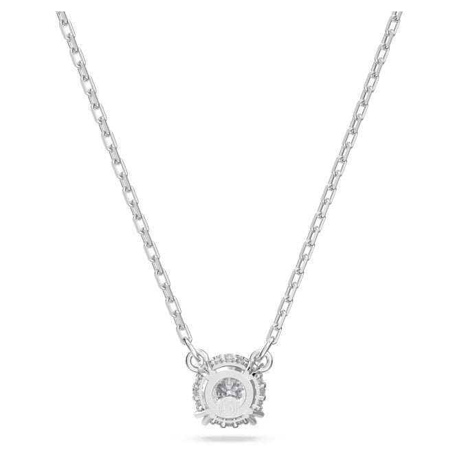 Stilla Pendant Necklace with Round-Cut White Crystal in Rhodium Silver