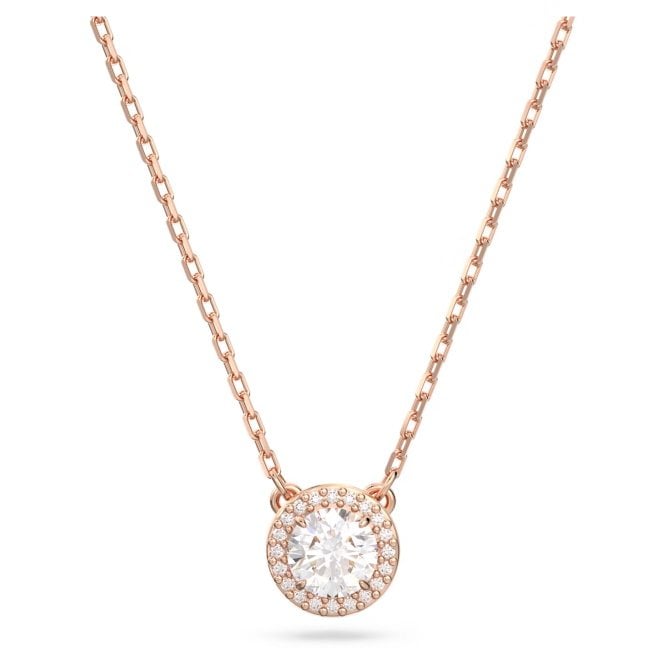 Una Angelic Pendant Necklace with Round-Cut White Crystal Pave in Rose Gold
