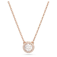 Una Angelic Pendant Necklace with Round-Cut White Crystal Pave in Rose Gold