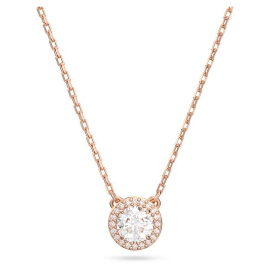 Una Angelic Pendant Necklace with Round-Cut White Crystal Pave in Rose Gold