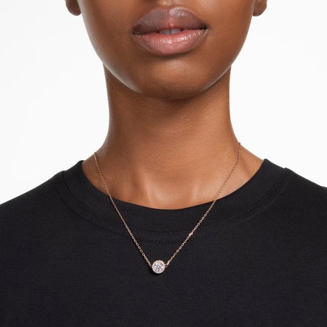 Una Angelic Pendant Necklace with Round-Cut White Crystal Pave in Rose Gold
